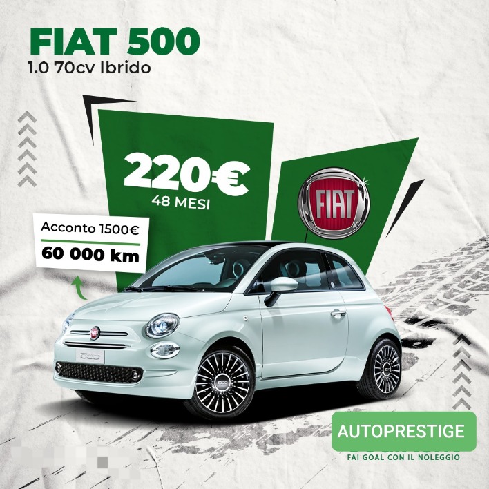 "FIAT 500 1.0 70 cv Ibrido noleggio a lungo termine"